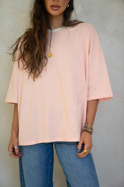 Oversized Orange Striped Boyfriend Tee