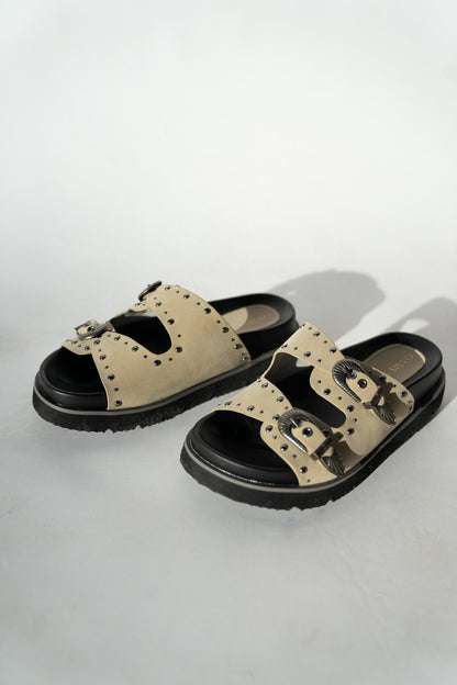 Western Buckle Slide Sandals (Multiple Colors)