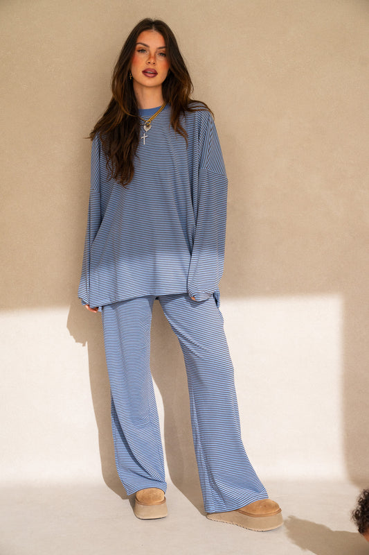 Katy Striped Top: Blue/Brown