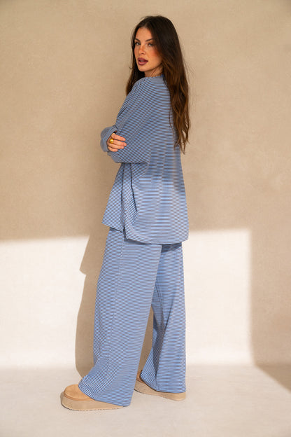 Katy Striped Pants: Blue/Brown