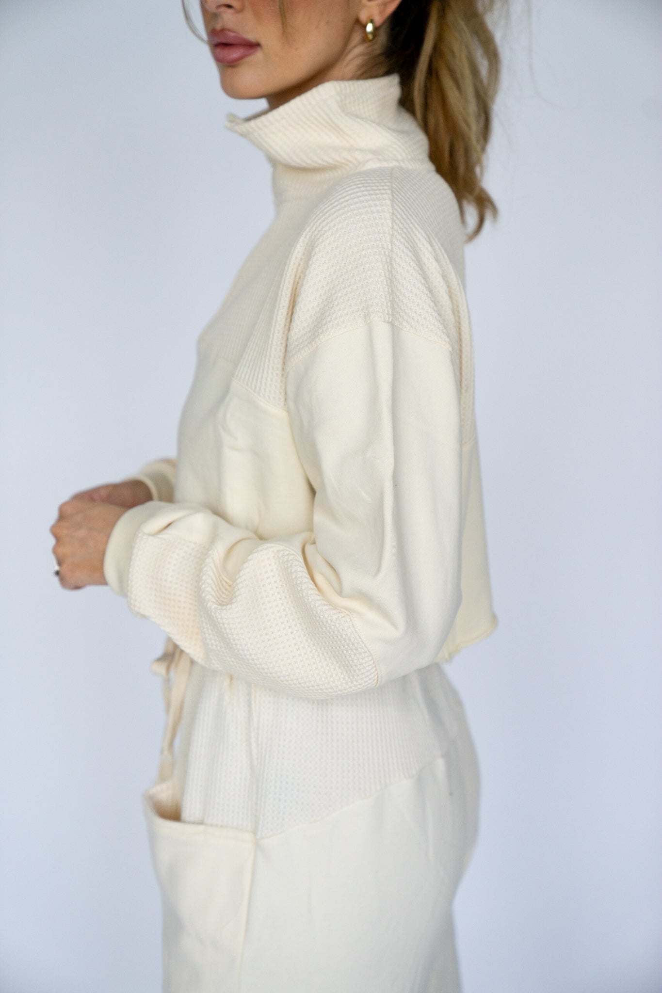 Cream Waffle Knit Pullover