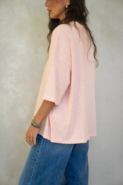 Oversized Orange Striped Boyfriend Tee