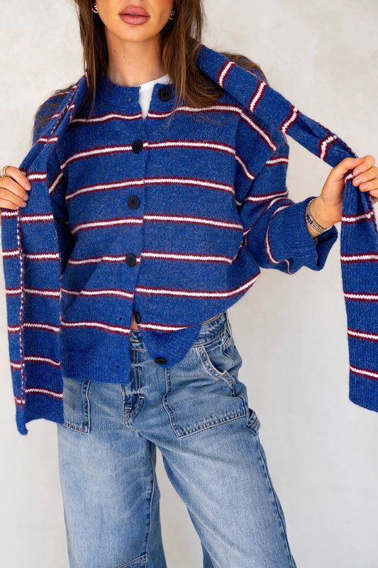 Fall Blue Cardigan & Scarf