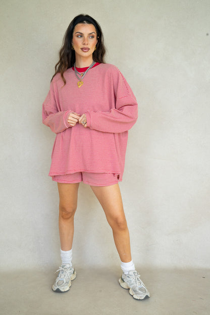 Alex Striped Shorts- Red