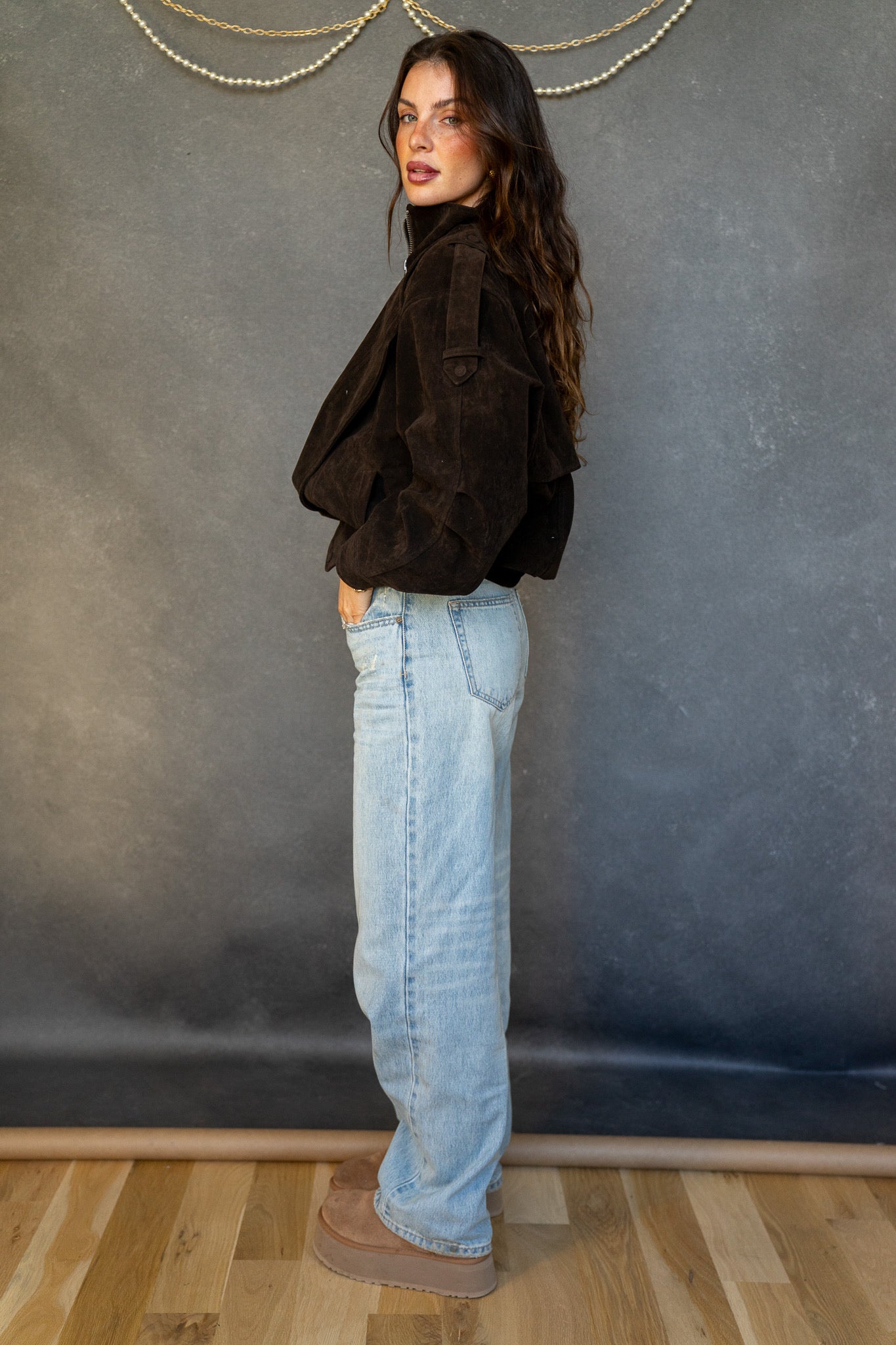 Chocolate Suede Bomber