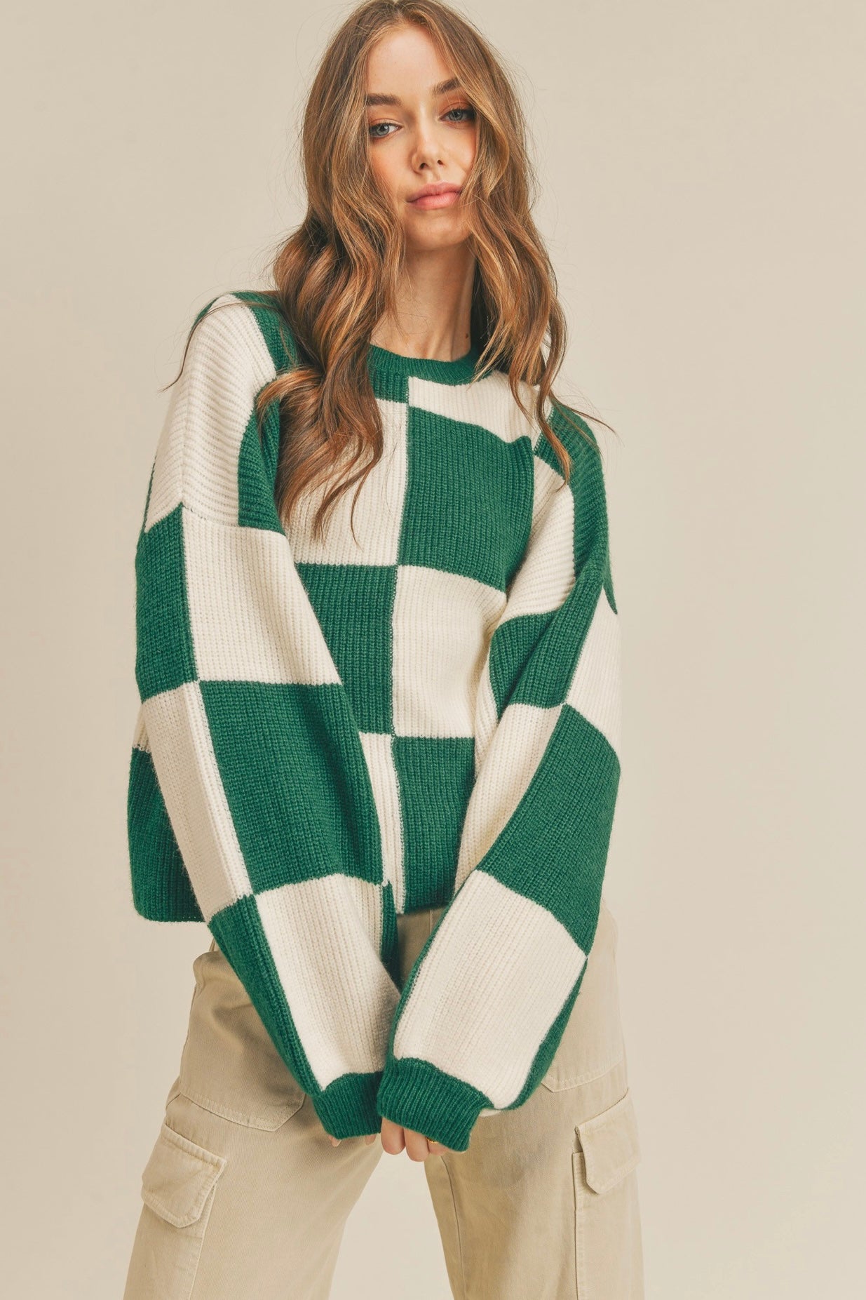 Checkered Knit Sweater (Multiple Colors)