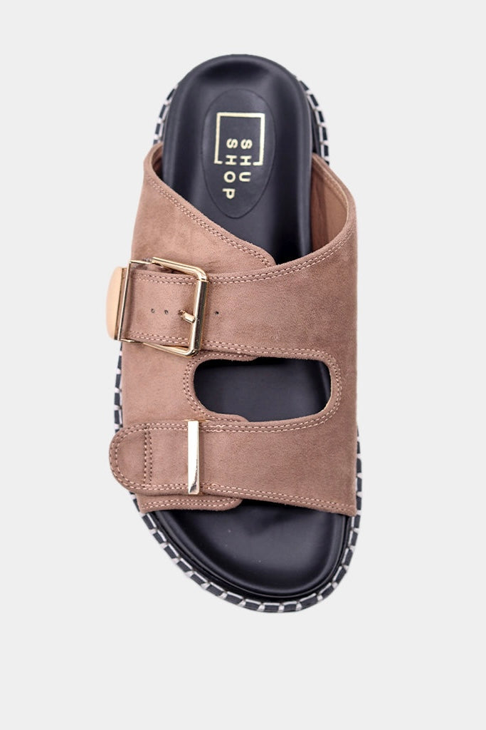 Charlotte Suede Sandal (Taupe)