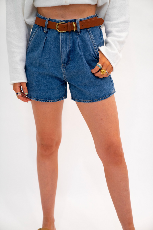 Lacey Pleated Denim Shorts