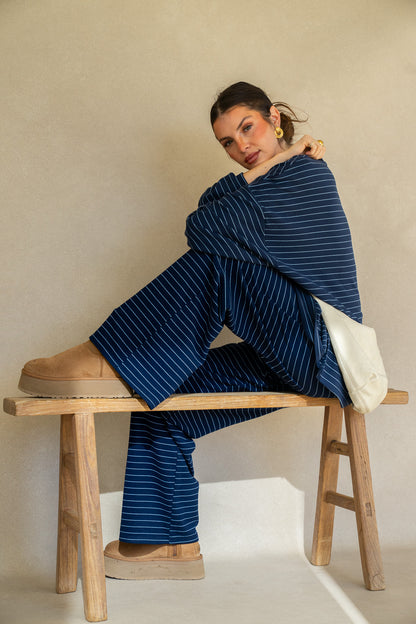 Katy Striped Pants - Navy/Blue