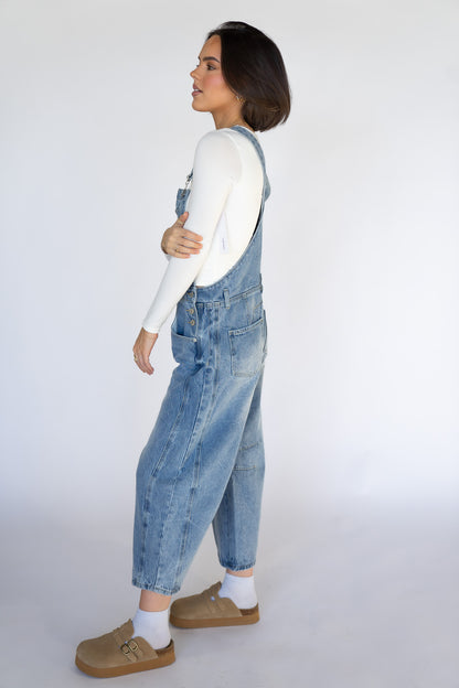 Denim Barrel Overalls