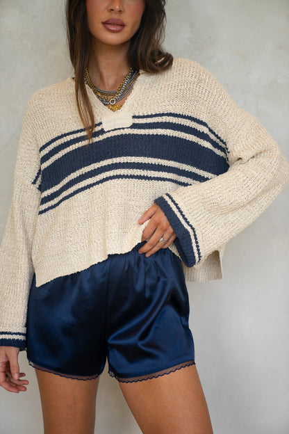 Navy Stripe Patch Sweater