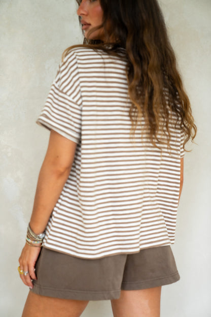 Brown Striped Boyfriend Tee