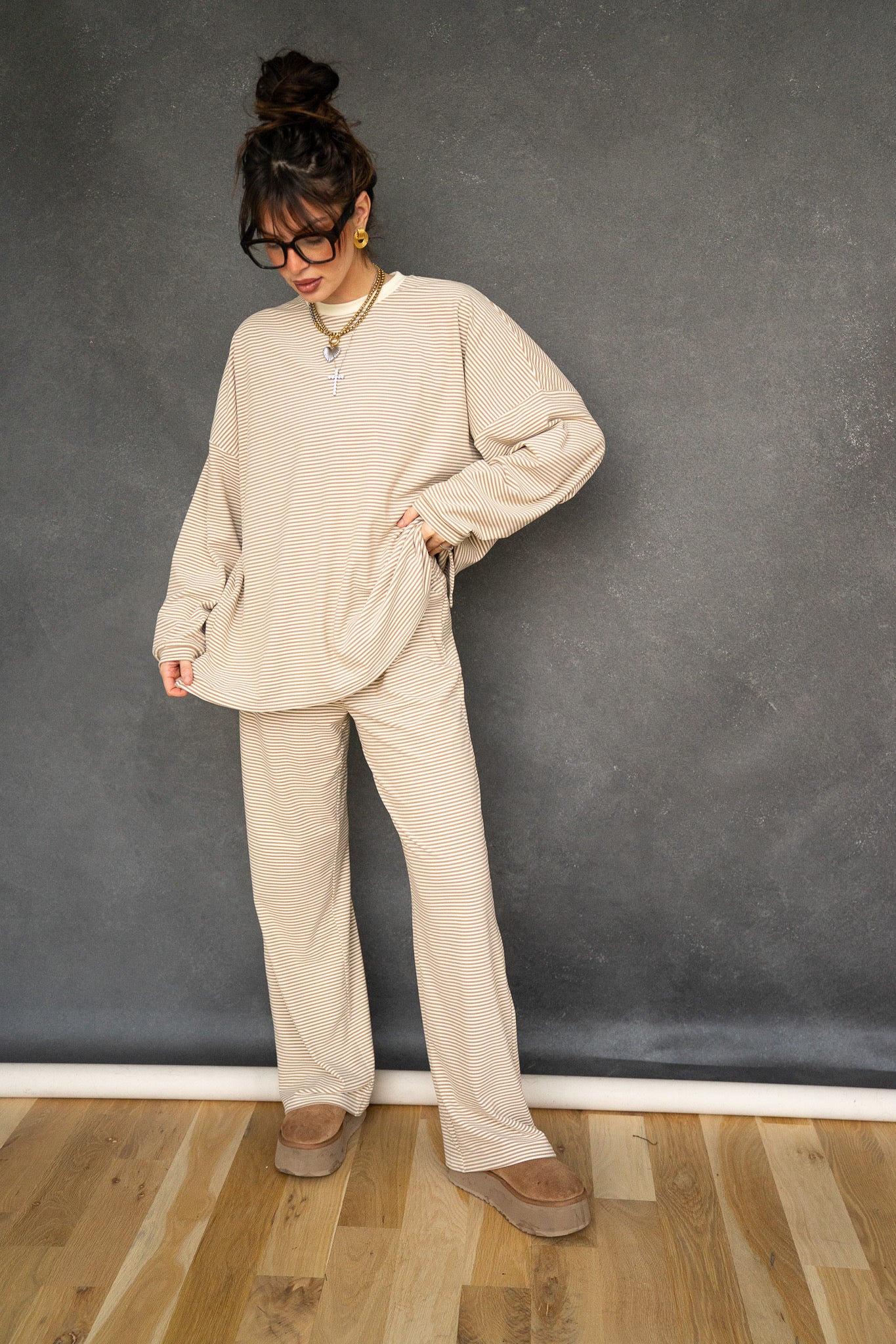 Katy Striped Pants - Beige