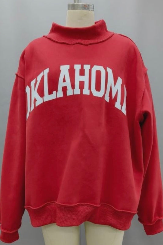 Red Oklahoma/OK Mock Neck