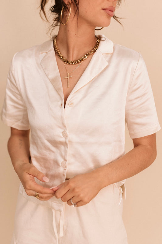 Cream Satin Button Down