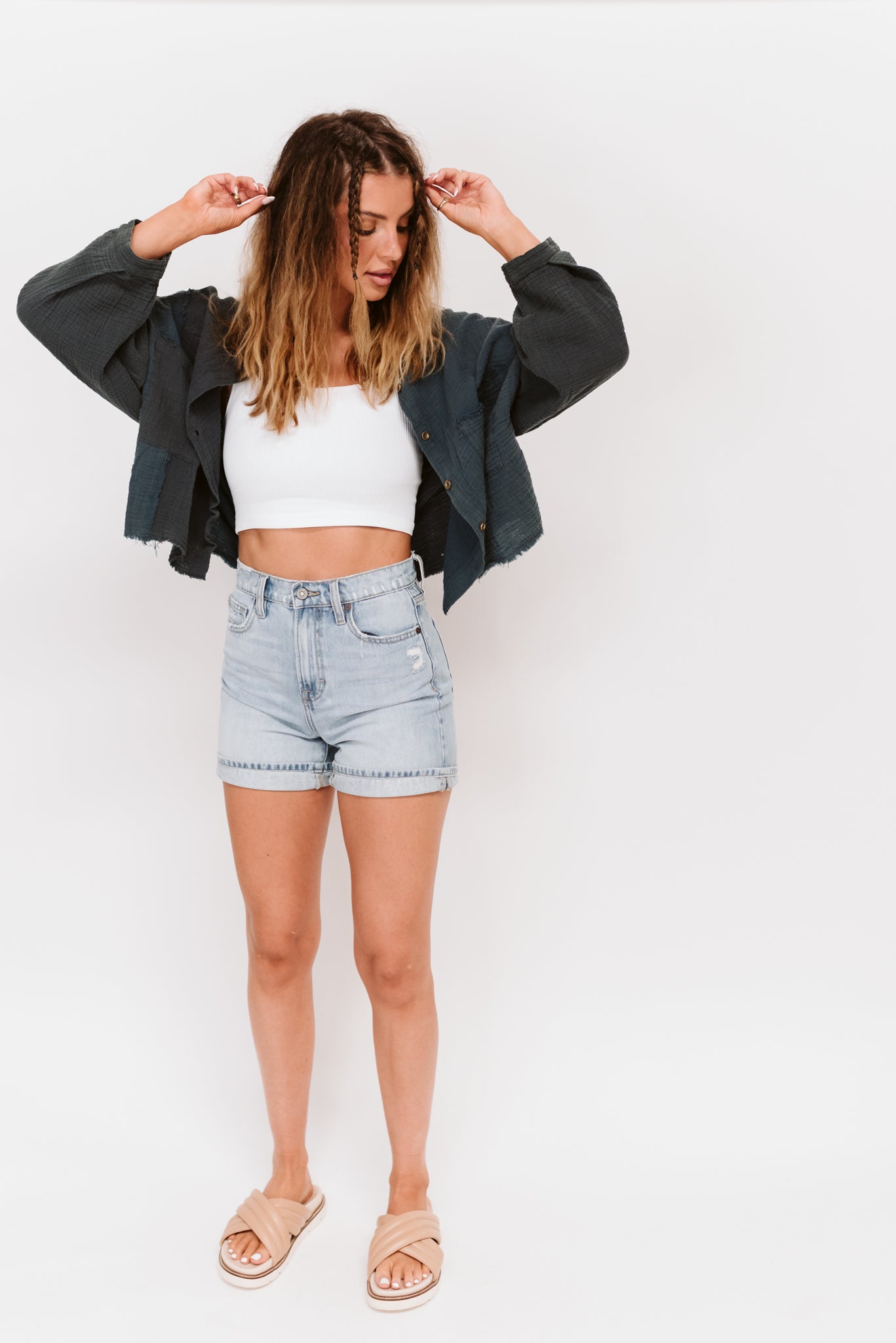 Gauze Colorblock Button Up (Multiple Colors)