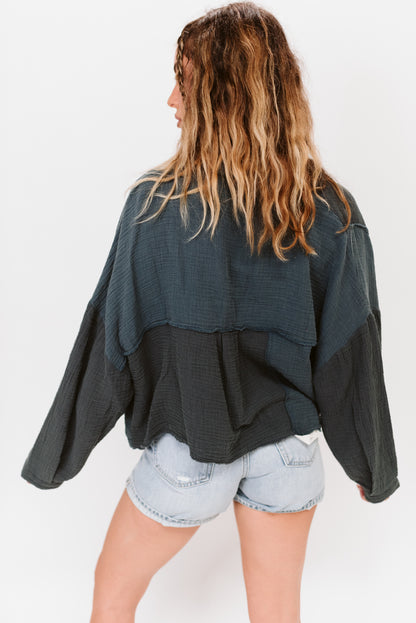 Gauze Colorblock Button Up (Multiple Colors)