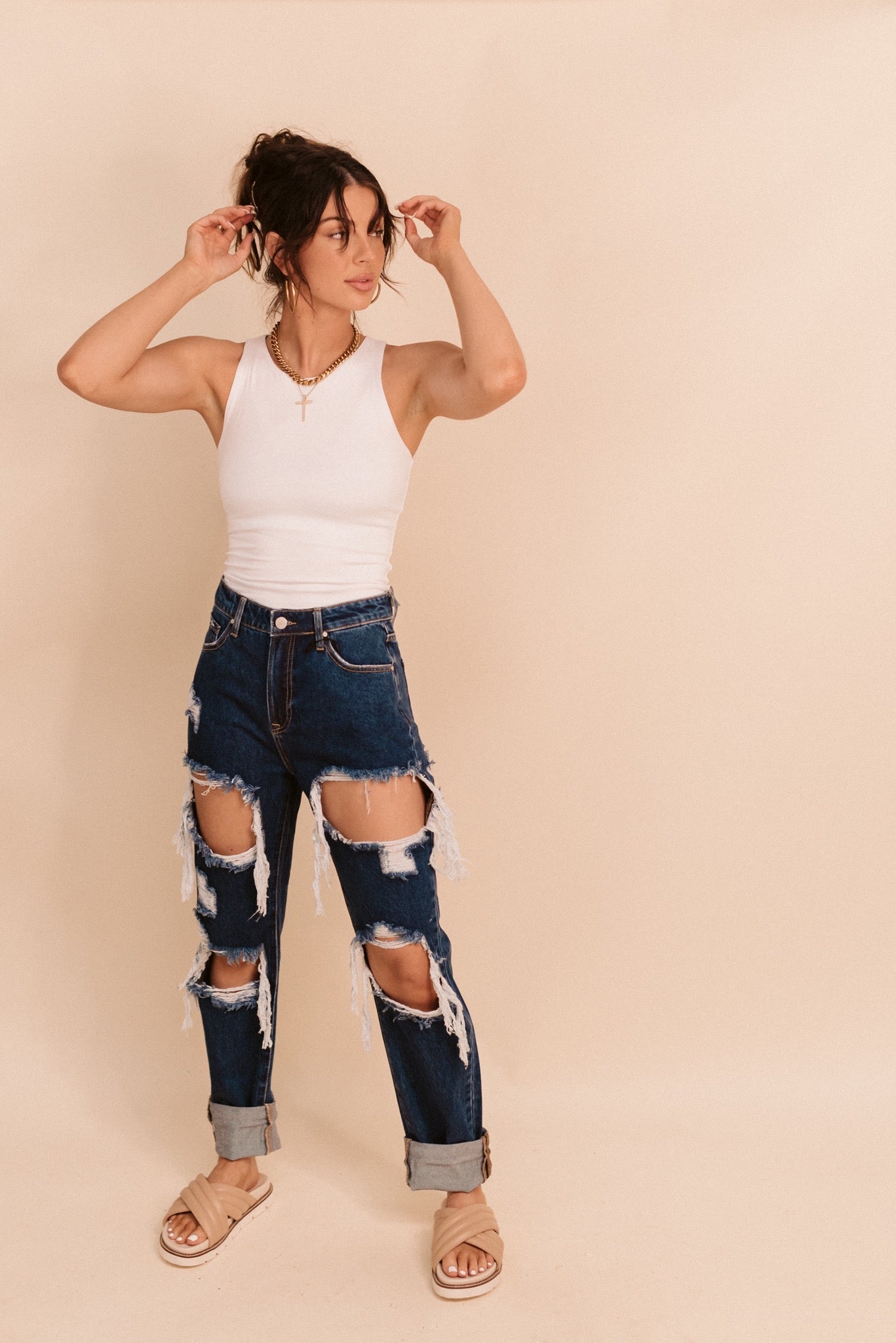 Ripped High Waisted Mom Jeans
