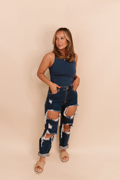 Ripped High Waisted Mom Jeans