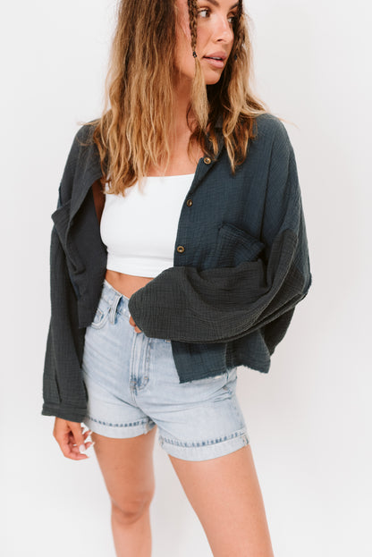 Gauze Colorblock Button Up (Multiple Colors)