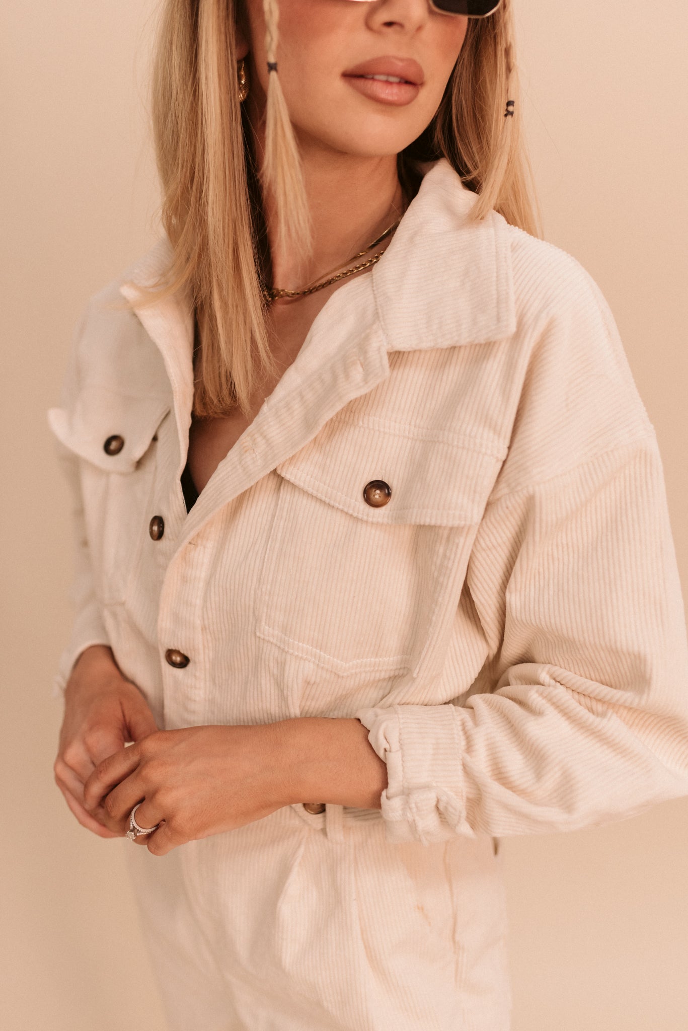 Cream Corduroy Jumpsuit