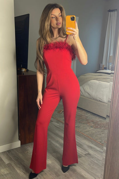 Feather Trim Jumpsuit