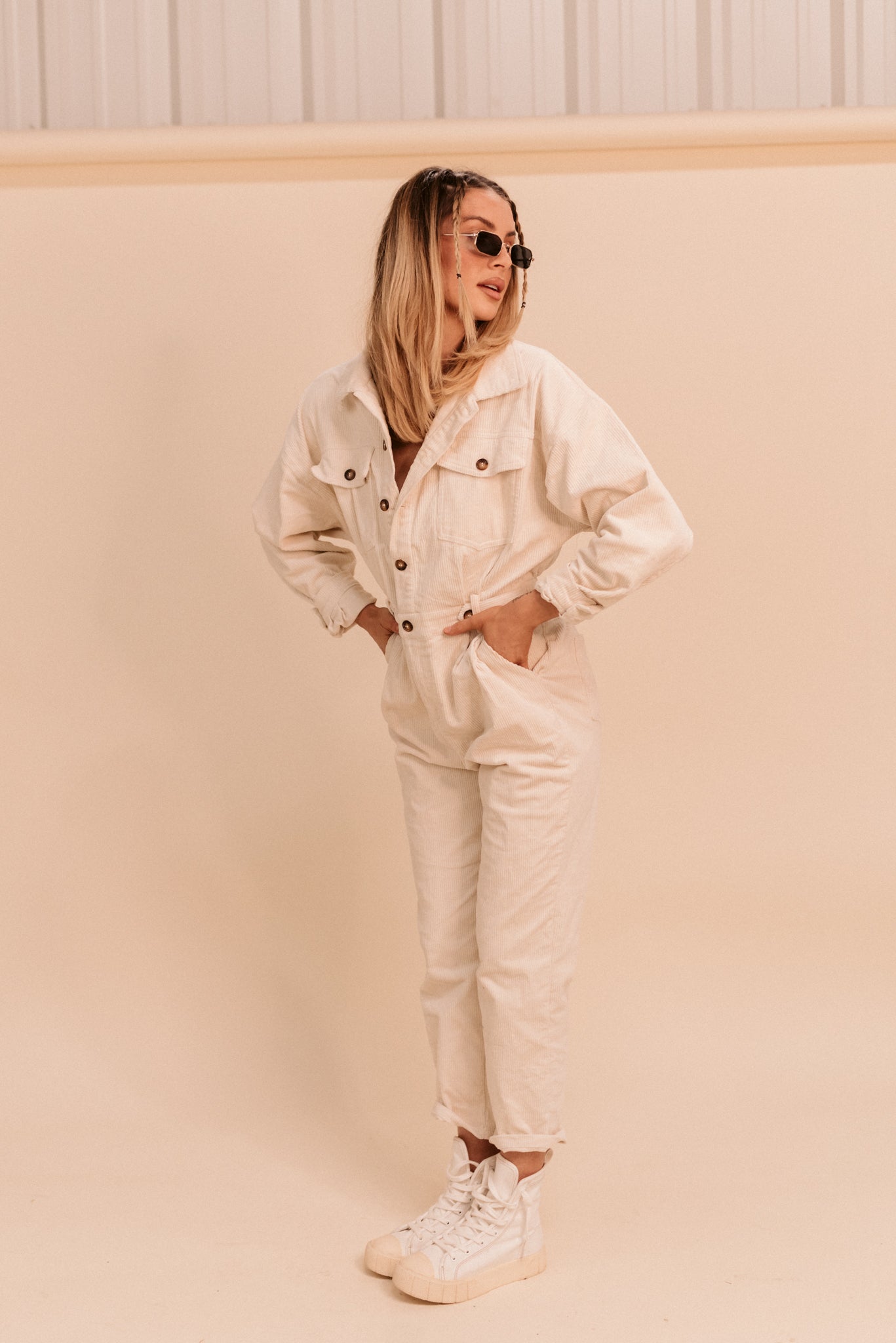 Cream Corduroy Jumpsuit
