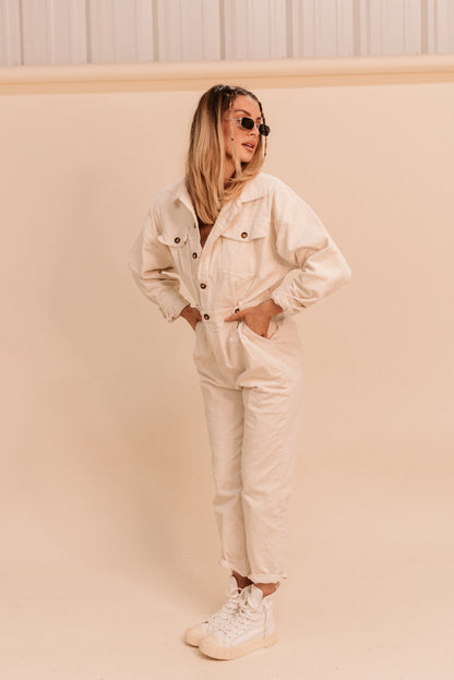 Cream Corduroy Jumpsuit