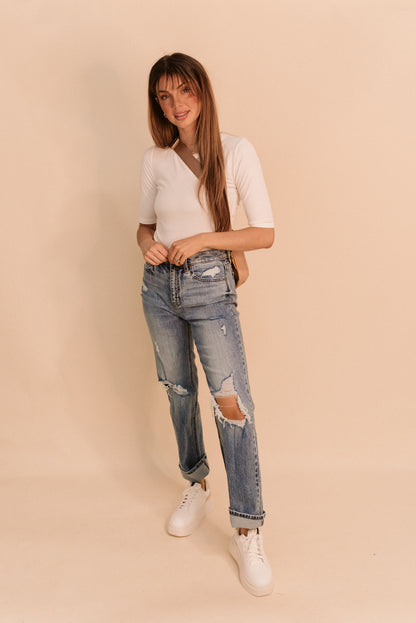 Half-Sleeved Ribbed Top (Multiple Colors)