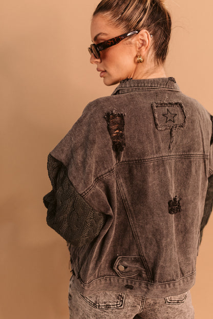 Mixed Material Denim Jacket