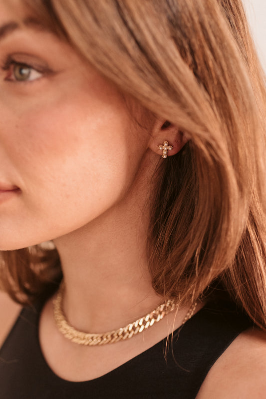 Mini Pearl Cross Studs