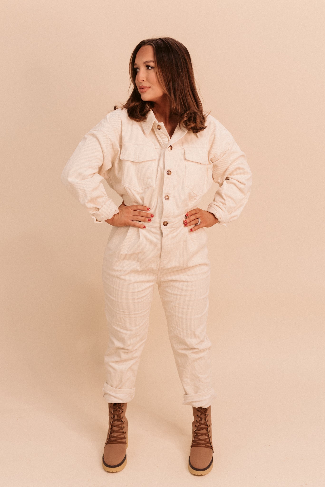 Cream Corduroy Jumpsuit